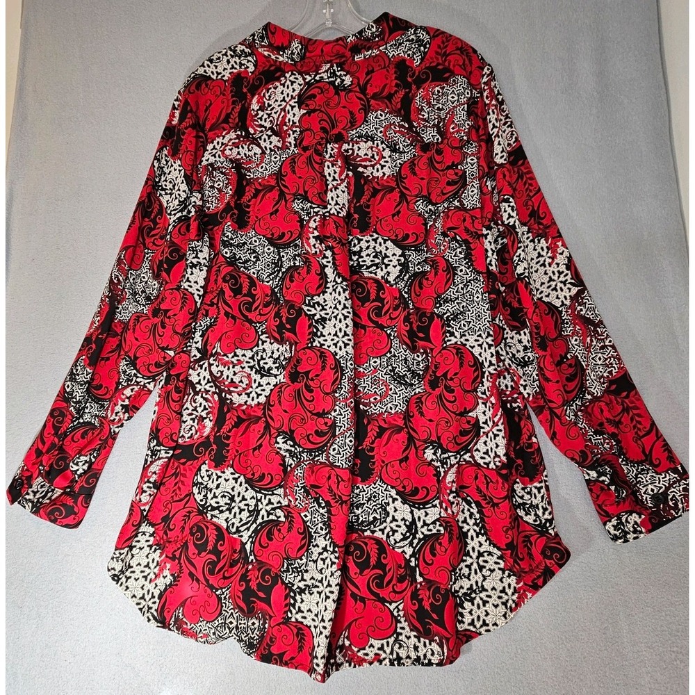 CJ Banks Christopher Banks black / red long blouse Size 1X long sleeve Corpcore - Picture 2 of 8